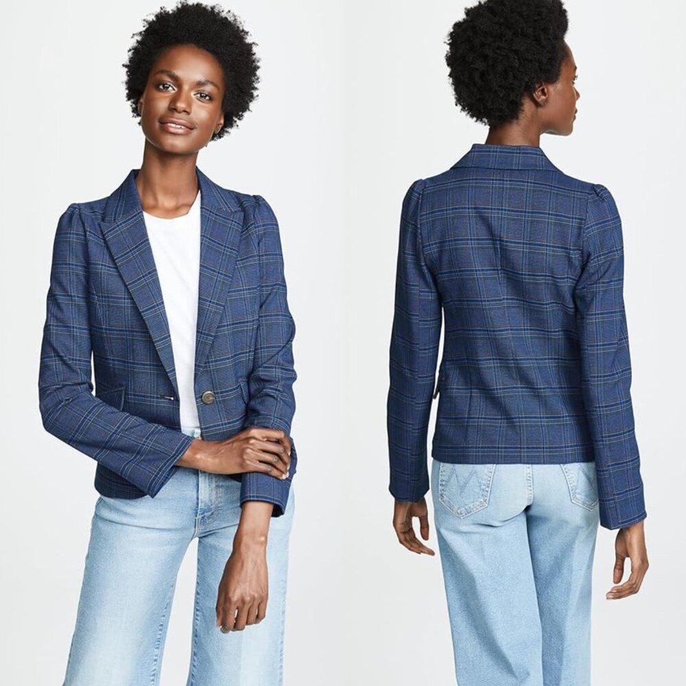 BB Dakota | 'Hold Your Horses' Plaid Blazer | Sz L | Admiral Blue | NWT
